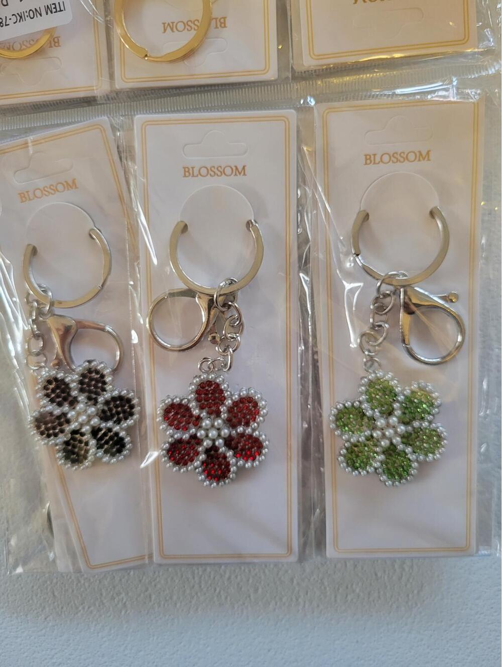 12 pc Silver and Gold colored Rhinestone Pearl Flower Drop Keychain bag charm